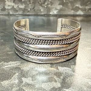 Navajo Wide Twisted Silver Split Shank Sterling Silver Cuff Bracelet Vintage